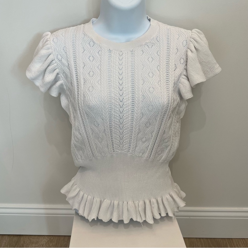 Express White Flutter Sleeve Ruffled short sleeve top